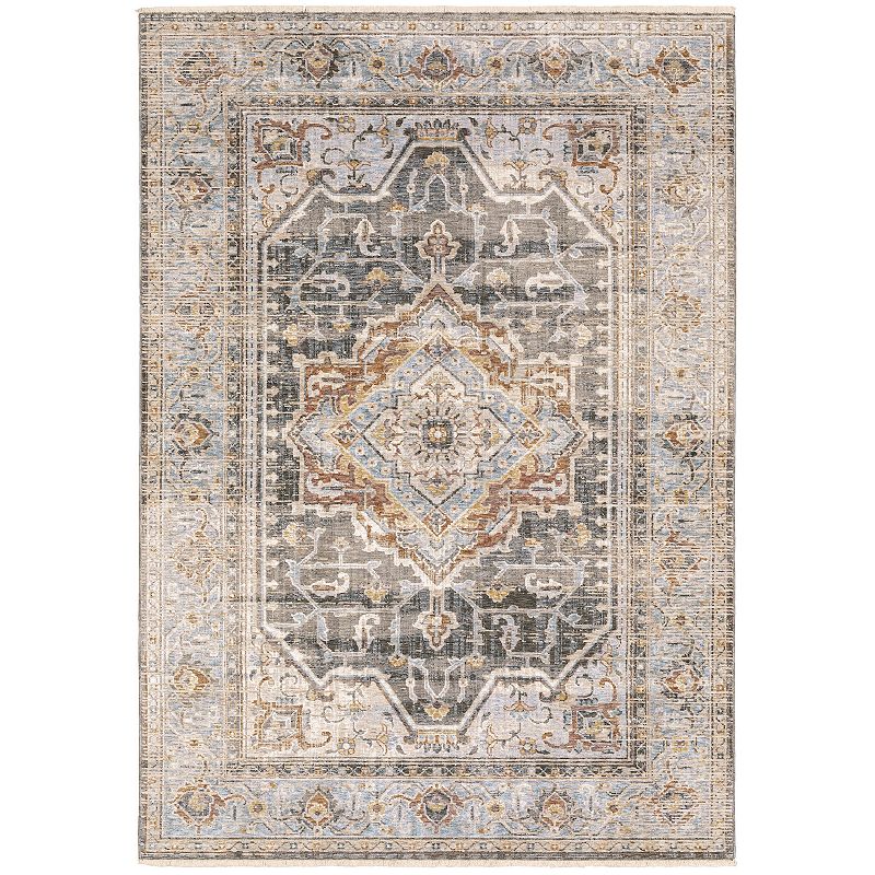 StyleHaven Mascotte Persian Medallion Fringed Area Rug, Grey, 7X9.5 Ft