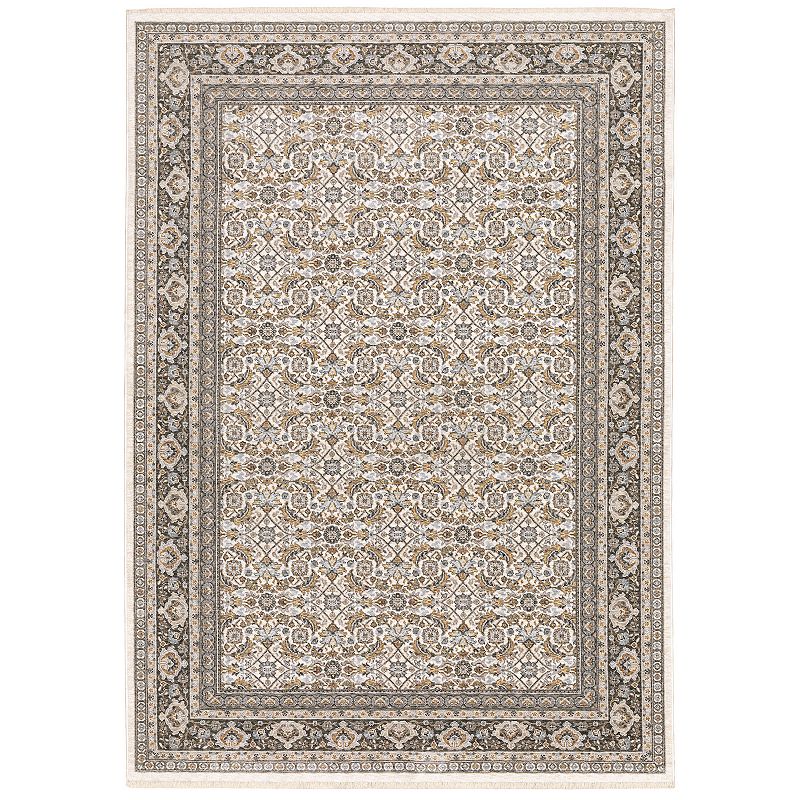 StyleHaven Mascotte Intricate Floral Panel Fringed Area Rug, White, 8X11 Ft