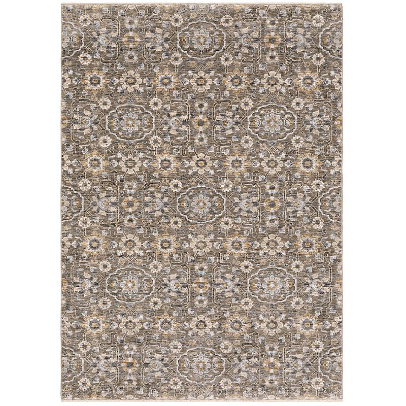 StyleHaven Mascotte Borderless Floral Traditional Fringed Area Rug, Grey, 2X7.5 Ft