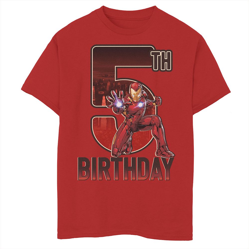 Boys 8-20 Marvel Iron Man 5th Birthday Action Pose Graphic Tee