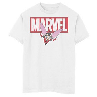 Boys 8-20 Marvel Wasp Chibi Action Pose Logo Outline Graphic Tee