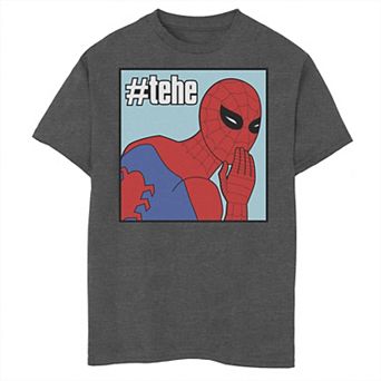 Boys 8-20 Marvel Spider-Man #tehe Laughing Vintage Portrait Panel Graphic Tee