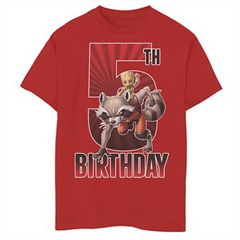 Boys 8-20 Marvel Rocket and Baby Groot 5th Birthday Graphic Tee