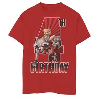 Boys 8-20 Marvel Rocket and Baby Groot 4th Birthday Graphic Tee