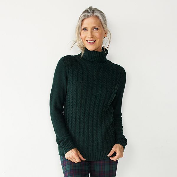 Womens Croft & Barrow® Extra Soft Cable-Knit Turtleneck Sweater - Green (XX LARGE)