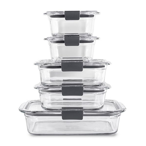 Rubbermaid 10-Piece Brilliance Food Storage Containers for Pantry with  Salad Dressing and Condiment Containers and Lids, Dishwasher Safe,  Clear/Grey
