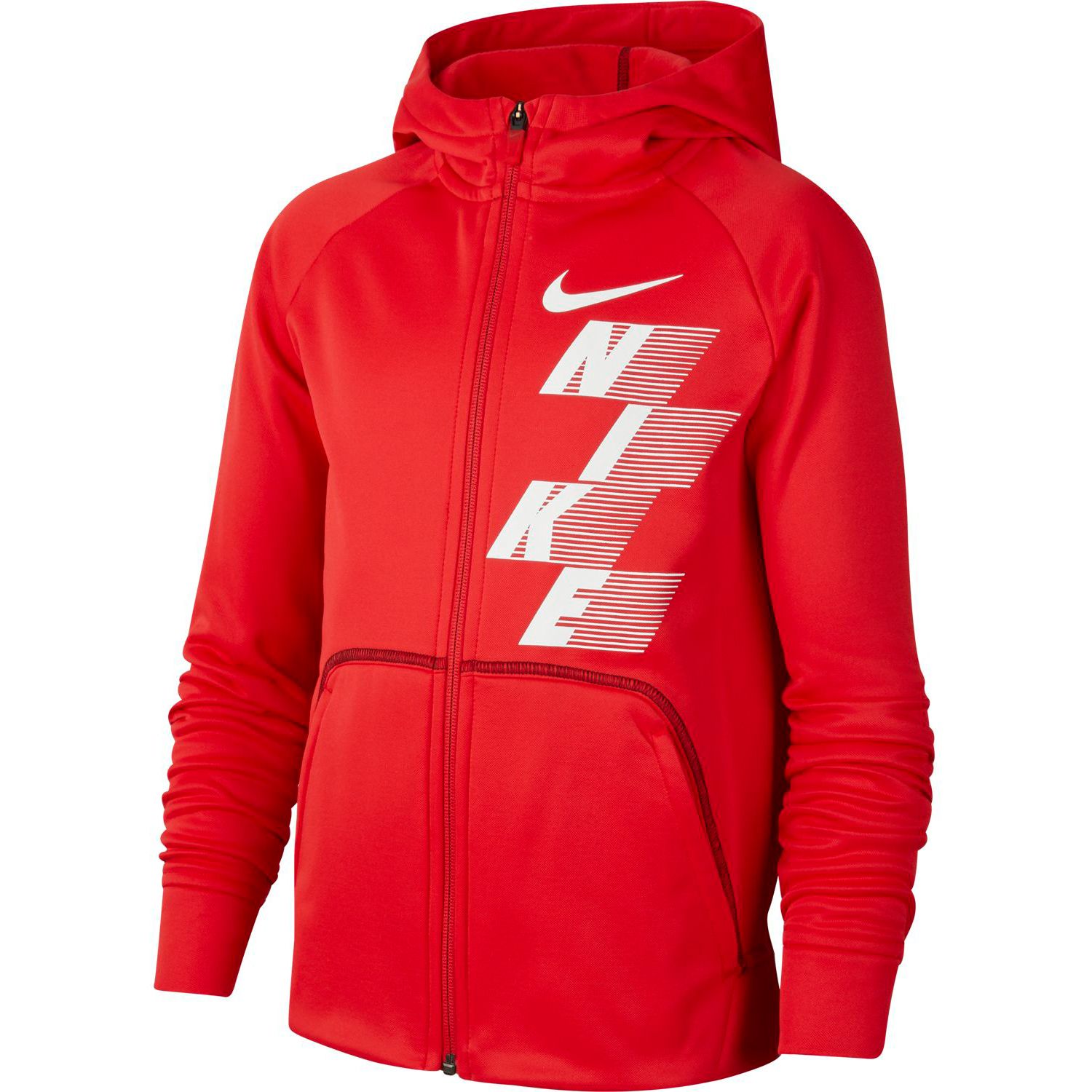 white nike hoodie with red logo
