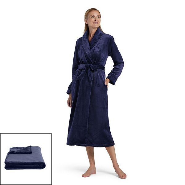 Plus Size Miss Elaine Essentials Fleece Long Wrap Robe with Matching
