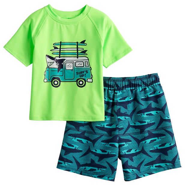 Toddler Boy Jumping Beans® Shark Surf Rash Guard Top & Swim Trunks Set