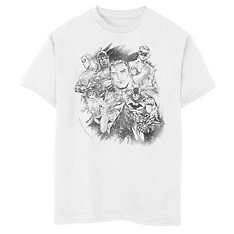 Boys 8-20 DC Comics Justice League Group Shot Black & White Sketch Graphic Tee