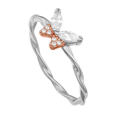 PRIMROSE Sterling Silver Cubic Zirconia Butterfly Ring