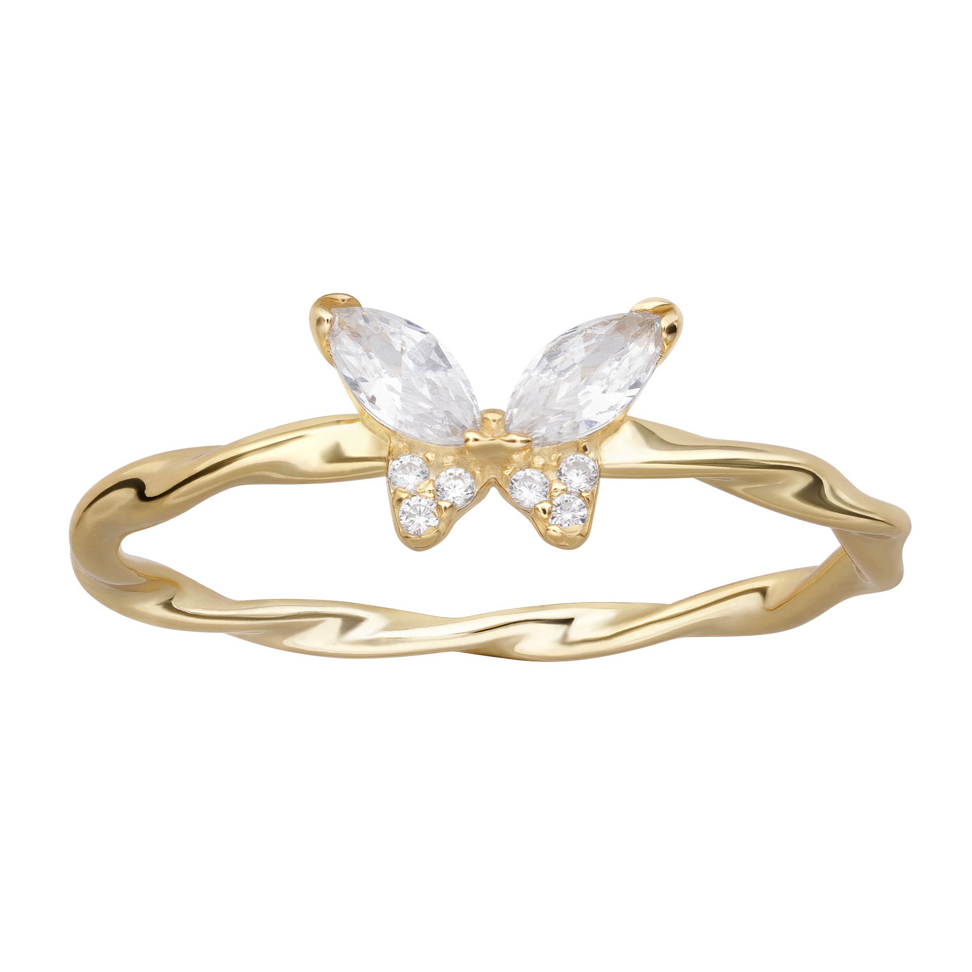 PRIMROSE Sterling Silver Cubic Zirconia Butterfly Ring, Womens, Size: 9, G