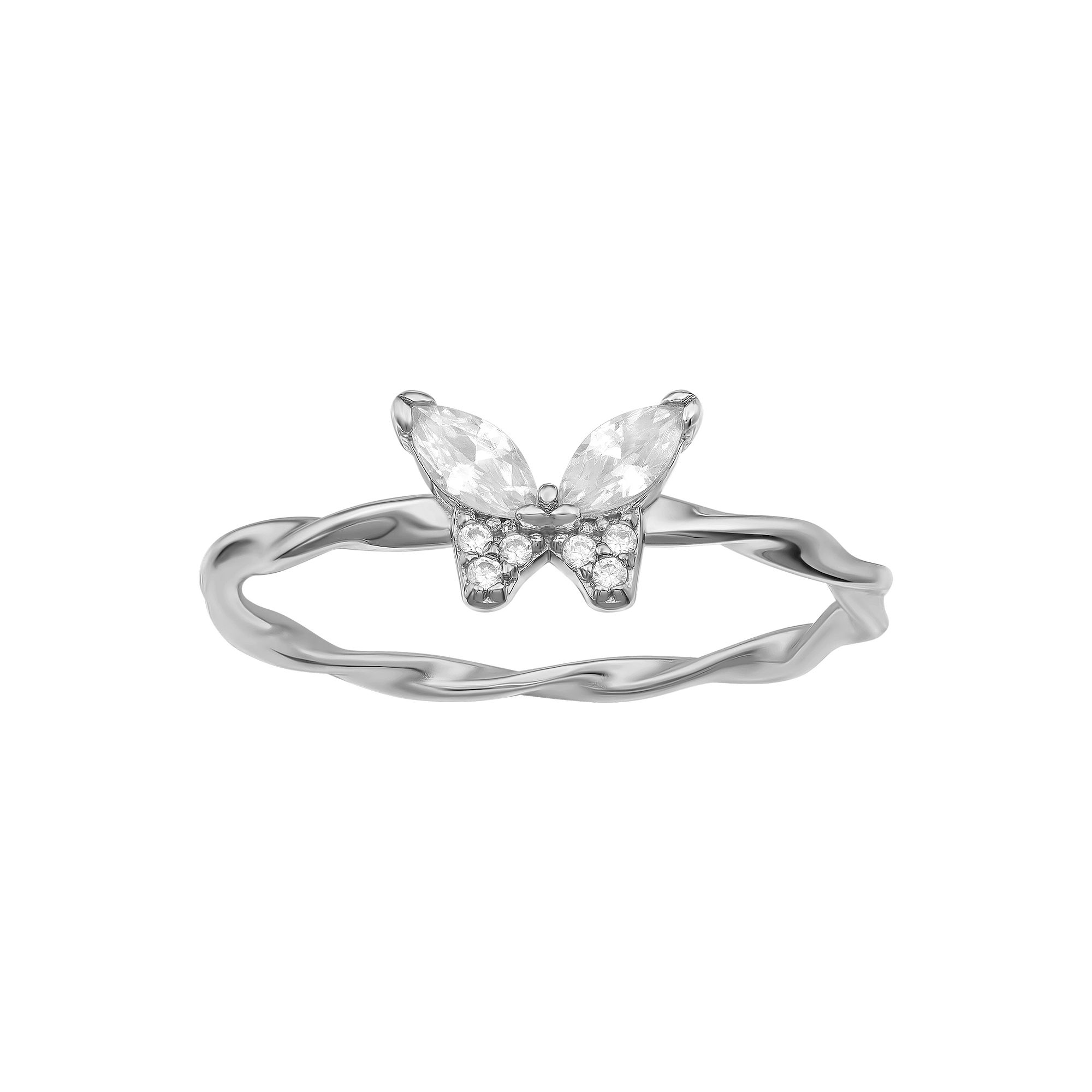 PRIMROSE Sterling Silver Cubic Zirconia Butterfly Ring, Womens, Size: 7