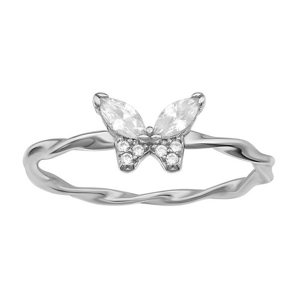 PRIMROSE Sterling Silver Cubic Zirconia Butterfly Ring