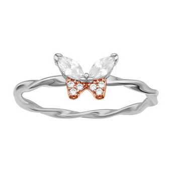 PRIMROSE Sterling Silver Cubic Zirconia Butterfly Ring