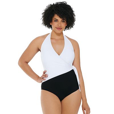 Plus Size Apt. 9 Colorblock Faux Wrap One Piece Swimsuit