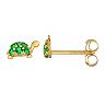 Charming Girl 14k Gold Green Crystal Turtle Stud Earrings