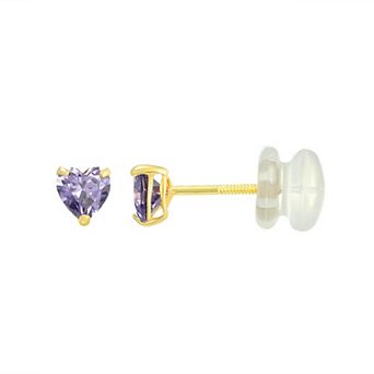 Charming Girl Kids' 14k Gold Purple Cubic Zirconia Heart Stud Earrings