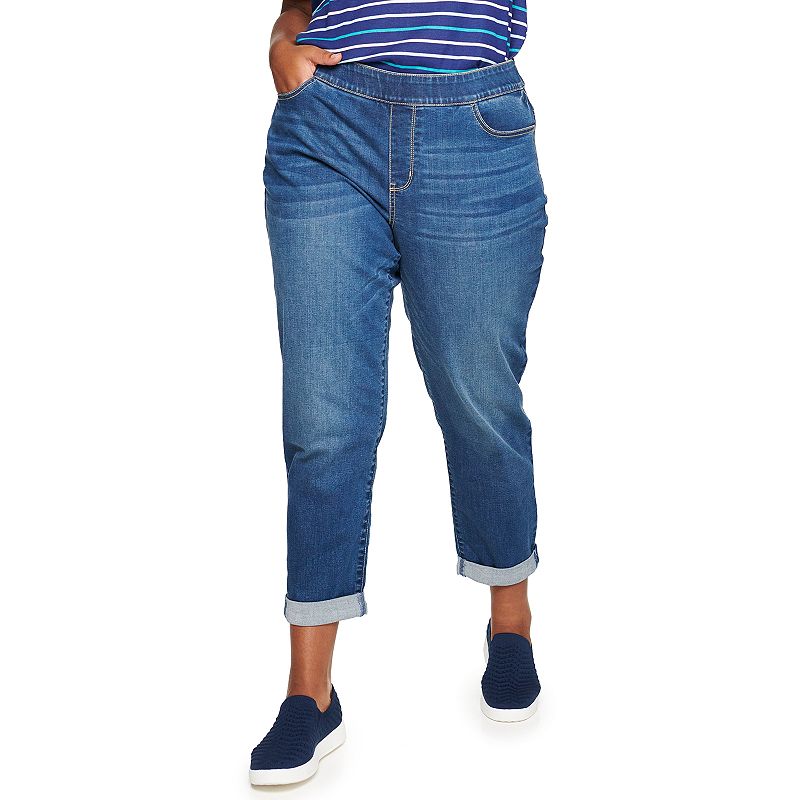 Plus Size Croft & Barrow Pull-On Girlfriend Jeans, Womens, Size: 14 W, Blu