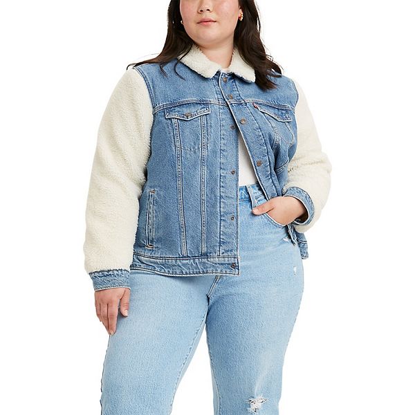 Levi's Women's Plus Size Sherpa Lined Denim Trucker Jacket 