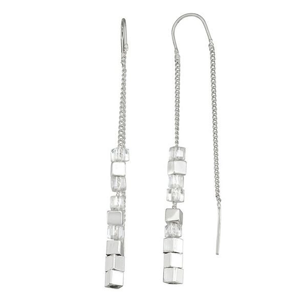 Silver Bead threader earrings.