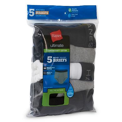 Boys 6-16 Hanes Ultimate® 5-Pack Stretch Briefs with Comfort Flex® Waistband and Cool Comfort® Fabric