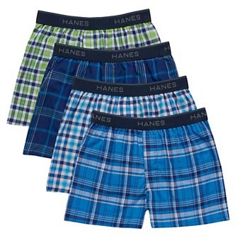 Boys 4-20 Hanes® 4 Pack Ultimate Comfort Flex Assorted Plaids Boxers Underwear
