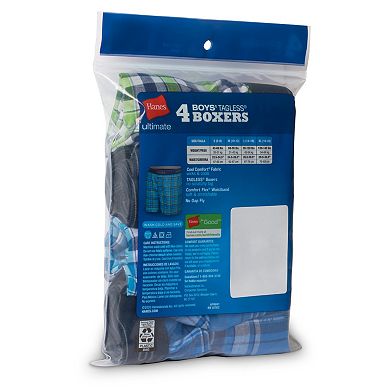 Boys 4-20 Hanes® 4 Pack Ultimate Comfort Flex Assorted Plaids Boxers Underwear