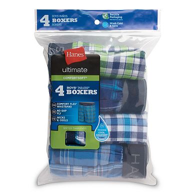 Boys 4-20 Hanes® 4 Pack Ultimate Comfort Flex Assorted Plaids Boxers Underwear