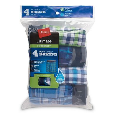 Boys 6-20 Hanes Ultimate?? 4-Pack Woven Boxers with Comfort Flex?? Waistband