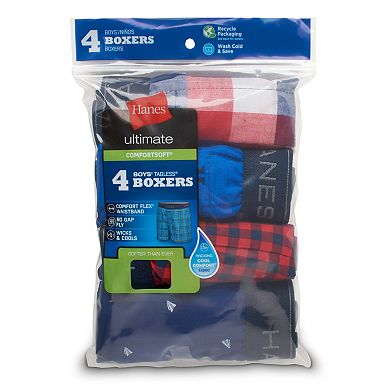 Boys 4-20 Hanes® 4 Pack Ultimate Woven Assorted Boxers Underwear with Comfort Flex Waistband