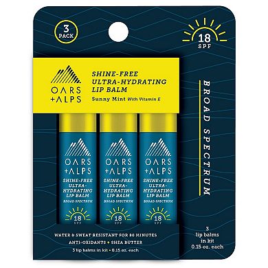 Oars + Alps Shine-Free Ultra-Hydrating SPF 18 Lip Balm - 3 Pack