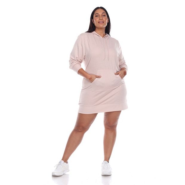 Plus Size White Mark Hooded Sweatshirt Dress