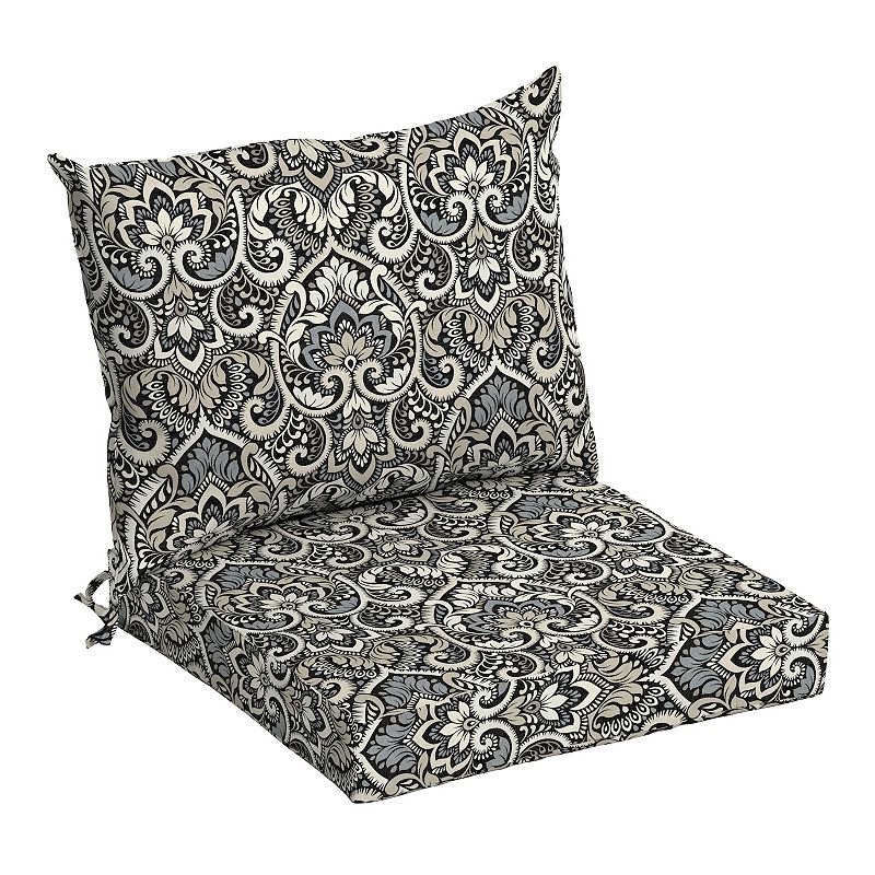 Arden Selections Aurora Damask Outdoor Dining Chair Cushion Set, Black, 21X