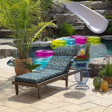Arden Selections Aurora Damask Reversible Outdoor Chaise Lounge Cushion