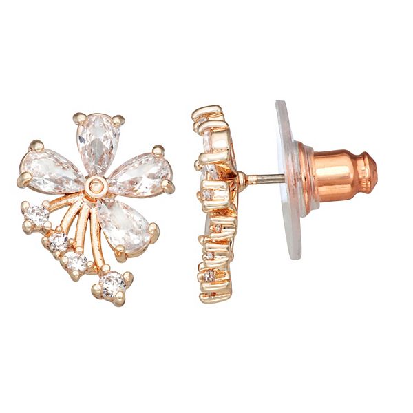 Napier Rose Gold Tone Cubic Zirconia Flower Stem Stud Earrings