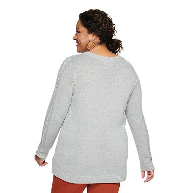 Plus Size Croft & Barrow® Classic Cable-Knit V-Neck Sweater