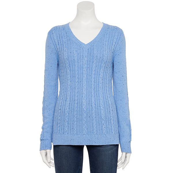 Petite Croft & Barrow® The Classic Cable-Knit V-Neck Sweater