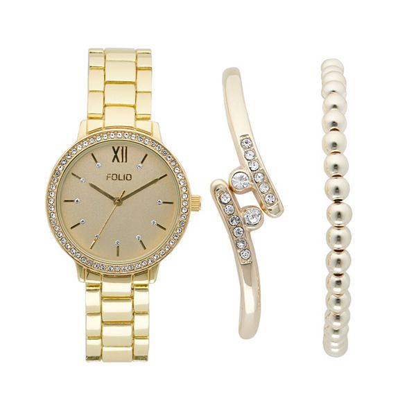 Folio Women's Glitz Watch & Bracelet 3Piece Set