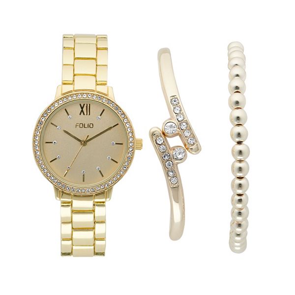 Folio Women's Glitz Watch & Bracelet 3-Piece Set