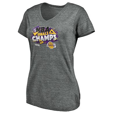 Women's Fanatics Branded Heathered Gray Los Angeles Lakers 2020 NBA Finals Championship Saved By The Buzzer V-Neck T-Shirt