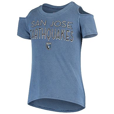 Girls Youth 5th & Ocean by New Era Blue San Jose Earthquakes Cold Shoulder T-Shirt