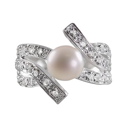 Sterling Silver White Topaz & Freshwater Cultured Pearl Bypass Ring