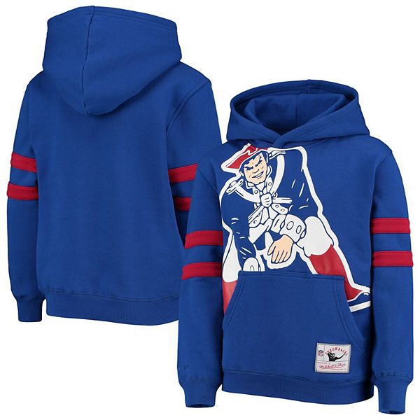 Youth Mitchell u0026 Ness Royal New England Patriots Big Face Pullover Hoodie