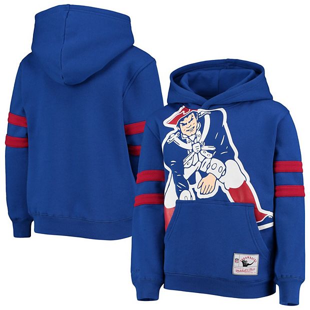 Youth Mitchell Ness Royal New England Patriots Big Face Pullover Hoodie