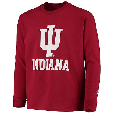 Youth Champion Crimson Indiana Hoosiers Lockup Long Sleeve T-Shirt