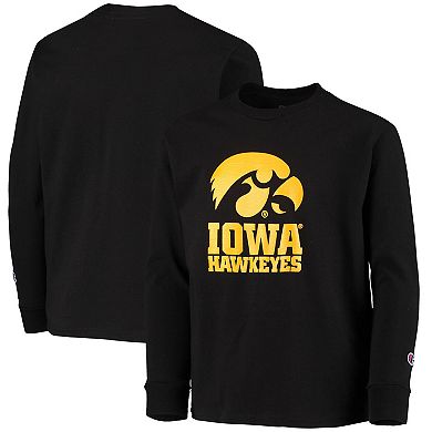 Youth Champion Black Iowa Hawkeyes Lockup Long Sleeve T-Shirt