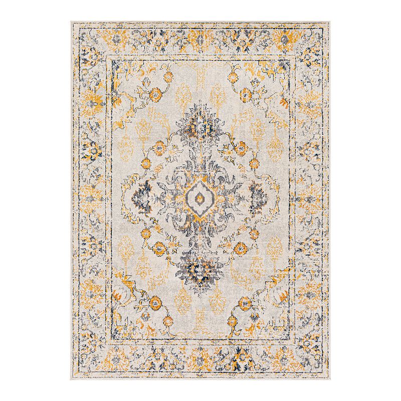 Surya Floransa FSA-2311 94 x 120  Rectangle Fabric Rug in Mustard Yellow/Gray