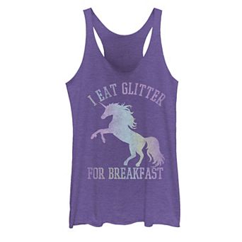 Juniors' "I Eat Glitter For Breakfast" Rainbow Unicorn Tank Top