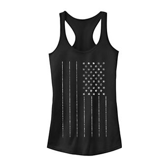 Juniors' American Flag Outline In White Tank Top
